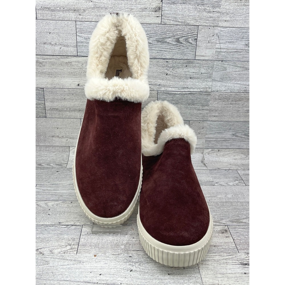 Timberland Ruby Ann Burgundy Suede Faux Fur Lined Slip On Shoes A5PFK Women 10
